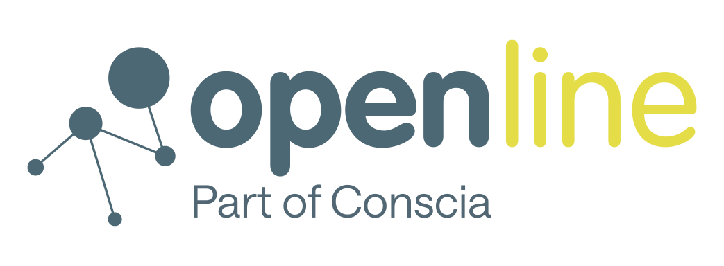 Logo van Open Line met daaronder 'Part of Conscia'